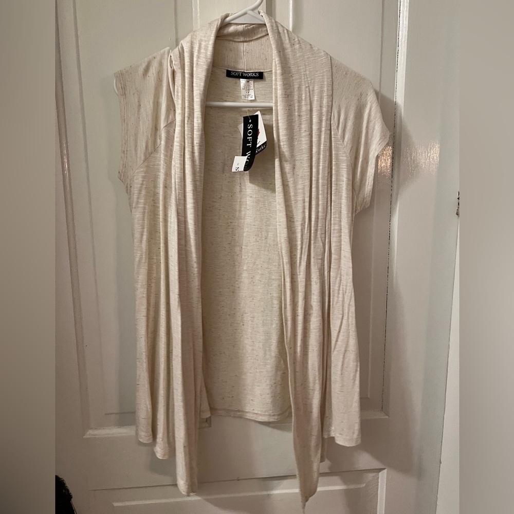 SoftWorks, cream lightweight short-sleeve “cardigan”. New with tags